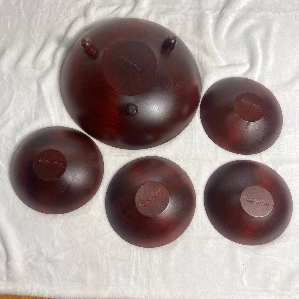 Vintage Woodcraftery Bowls Pennsylvania Dutch Hand Painted 5 Piece Salad Set